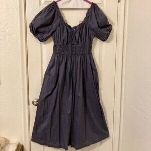 NWOT, SZ M, 100% COTTON, Fit & Flare Midi Dress, Blue
